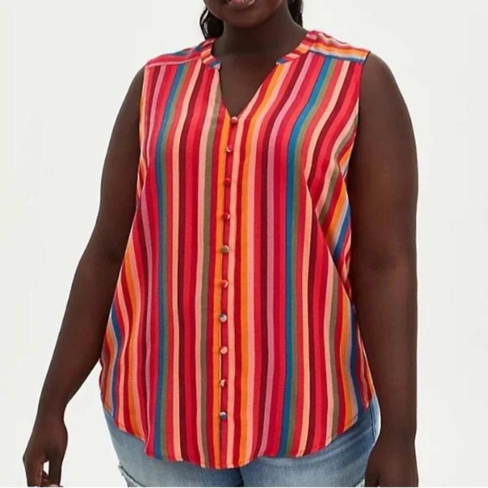 Torrid Plus 2 (2X) Multicolor Vertical Stripe Button Front Sleeveless Top